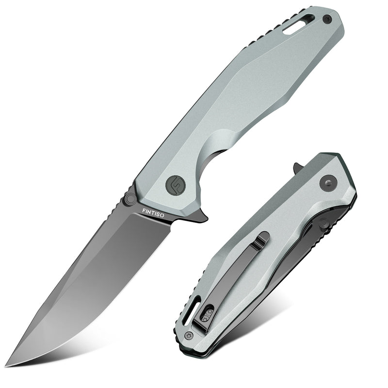 Load image into Gallery viewer, Titanium Gray 3.22" Folding Knife | 14C28N | Aluminium | Odyssey | FINTISO