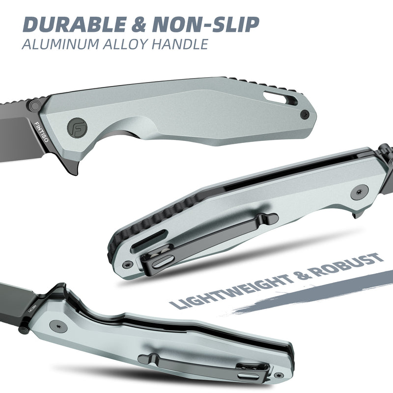 Load image into Gallery viewer, Titanium Gray 3.22" Folding Knife | 14C28N | Aluminium | Odyssey | FINTISO
