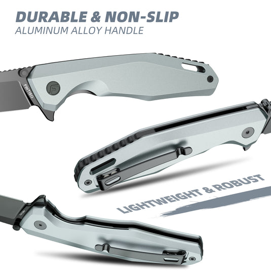Titanium Gray 3.22" Folding Knife | 14C28N | Aluminium | Odyssey | FINTISO