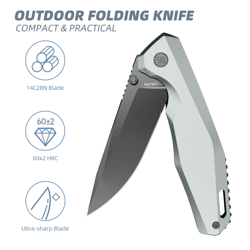 Load image into Gallery viewer, Titanium Gray 3.22" Folding Knife | 14C28N | Aluminium | Odyssey | FINTISO