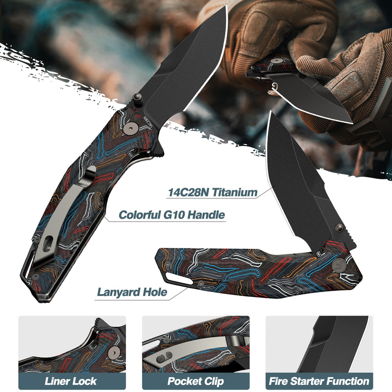 Load image into Gallery viewer, Colorful 3.26" Folding Knife | 14C28N | G10 | Falcon | FINTISO