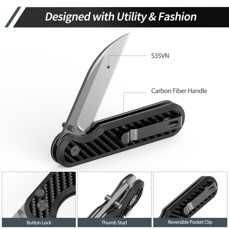 Load image into Gallery viewer, Carbon Fiber 3" Folding Knife | S35VN | Carbon Fiber | Parrot | FINTISO