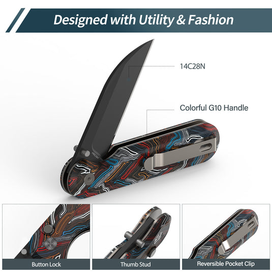 Colorful 3" Folding Knife | 14C28N | G10 | Parrot | FINTISO
