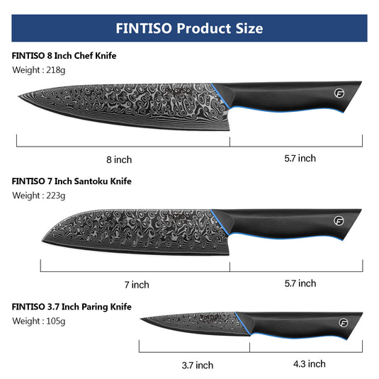 Blue Black 3PCS Kitchen Knife Set Knife Zeus Fintiso