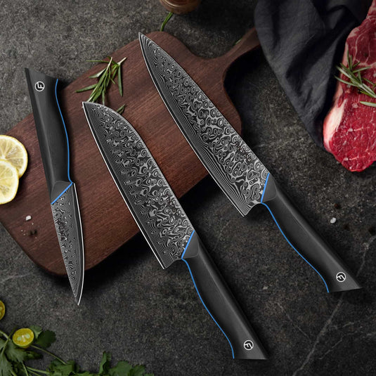 Blue Black 3PCS Kitchen Knife Set Knife Zeus Fintiso