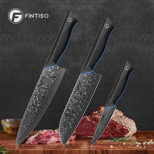Blue Black 3PCS Kitchen Knife Set Knife Zeus Fintiso