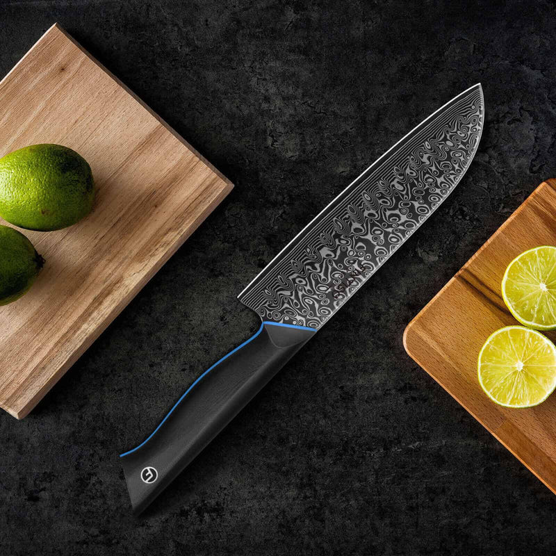 Load image into Gallery viewer, Blue Black Santoku Knife Zeus Fintiso