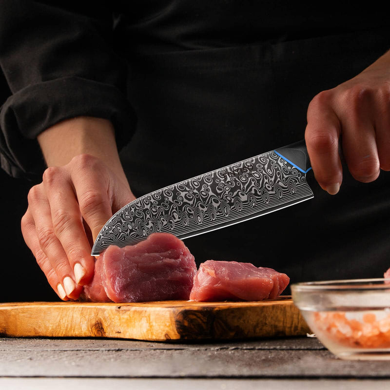 Load image into Gallery viewer, Blue Black Santoku Knife Zeus Fintiso