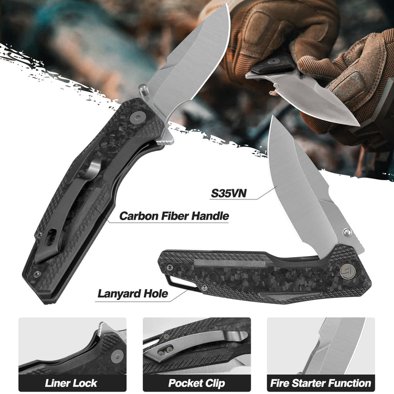 Load image into Gallery viewer, Carbon Fiber Folding Knife | S35VN | Carbon Fiber | Falcon | FINTISO
