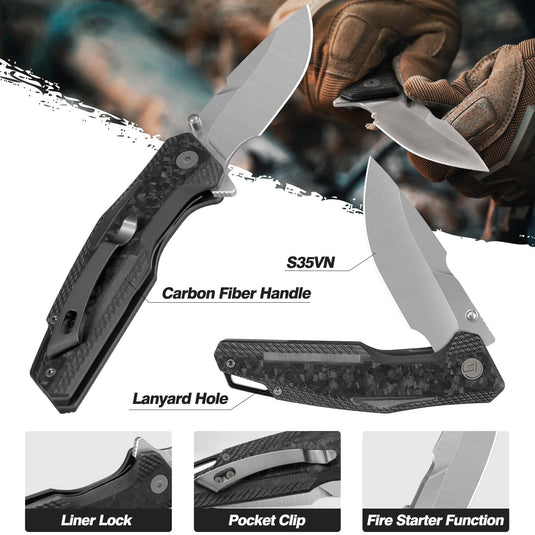 Carbon Fiber Folding Knife | S35VN | Carbon Fiber | Falcon | FINTISO