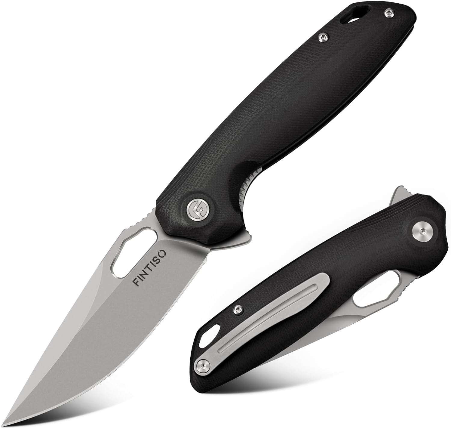  Black 3.38" Folding Knife | 14C28N Blade | Atlas | FINTISO