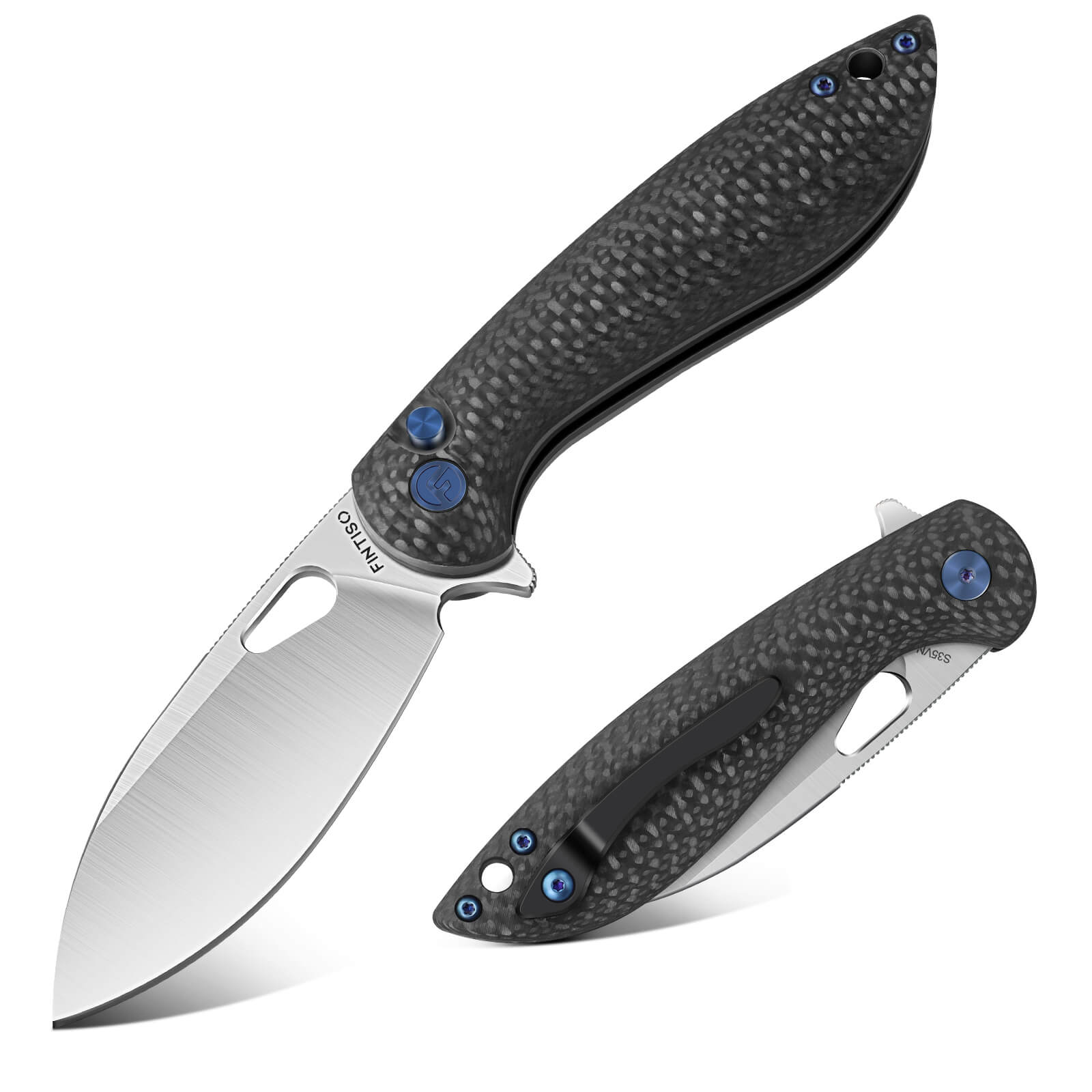 Carbon Fiber Hybrid Composite 3.1" Folding Knife  |S35VN Blade | COBRA | FINTISO