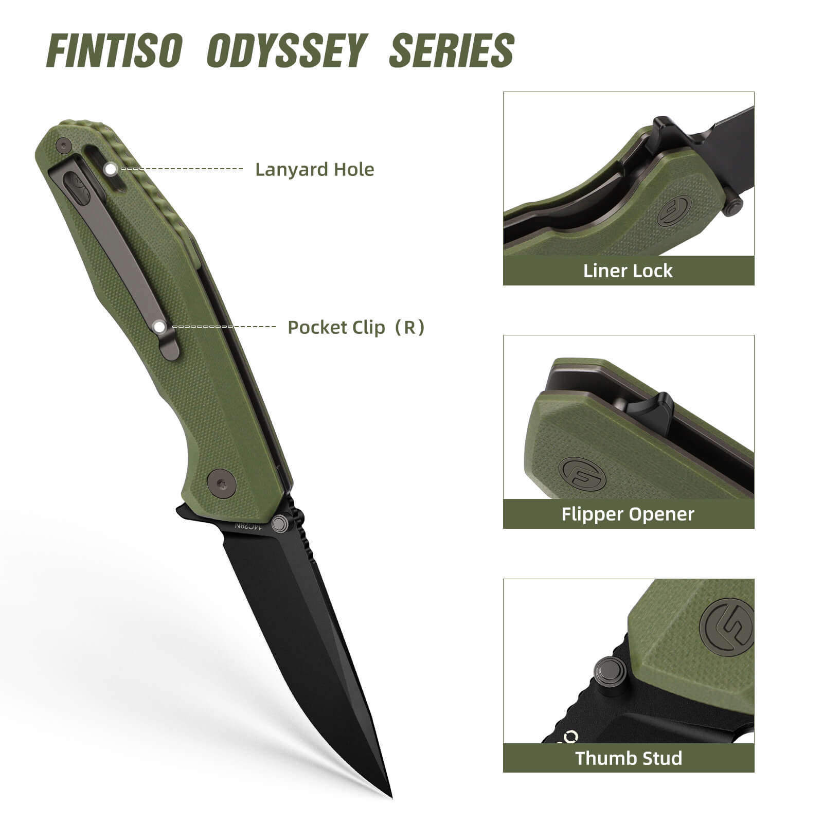 Olive 3.22" Folding Knife | 14C28N Blade | Odyssey | FINTISO