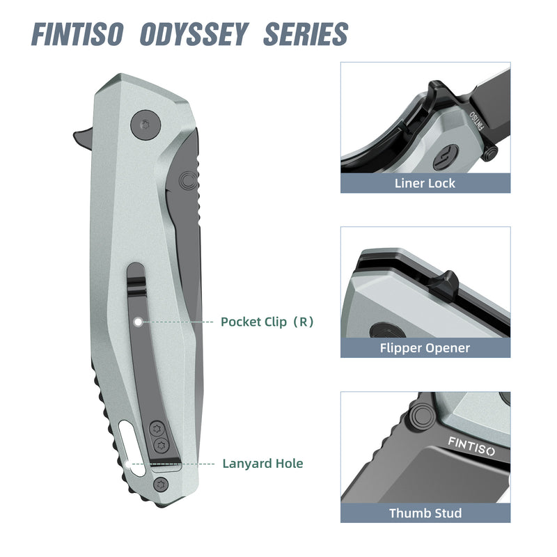 Load image into Gallery viewer, Titanium Gray 3.22&quot; Folding Knife | 14C28N | Aluminium | Odyssey | FINTISO

