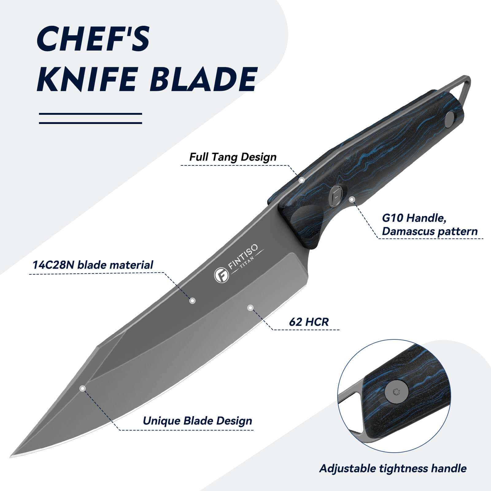 Blue 6.3" Chef Knife  | 14C28N Blade | TITAN | FINTISO