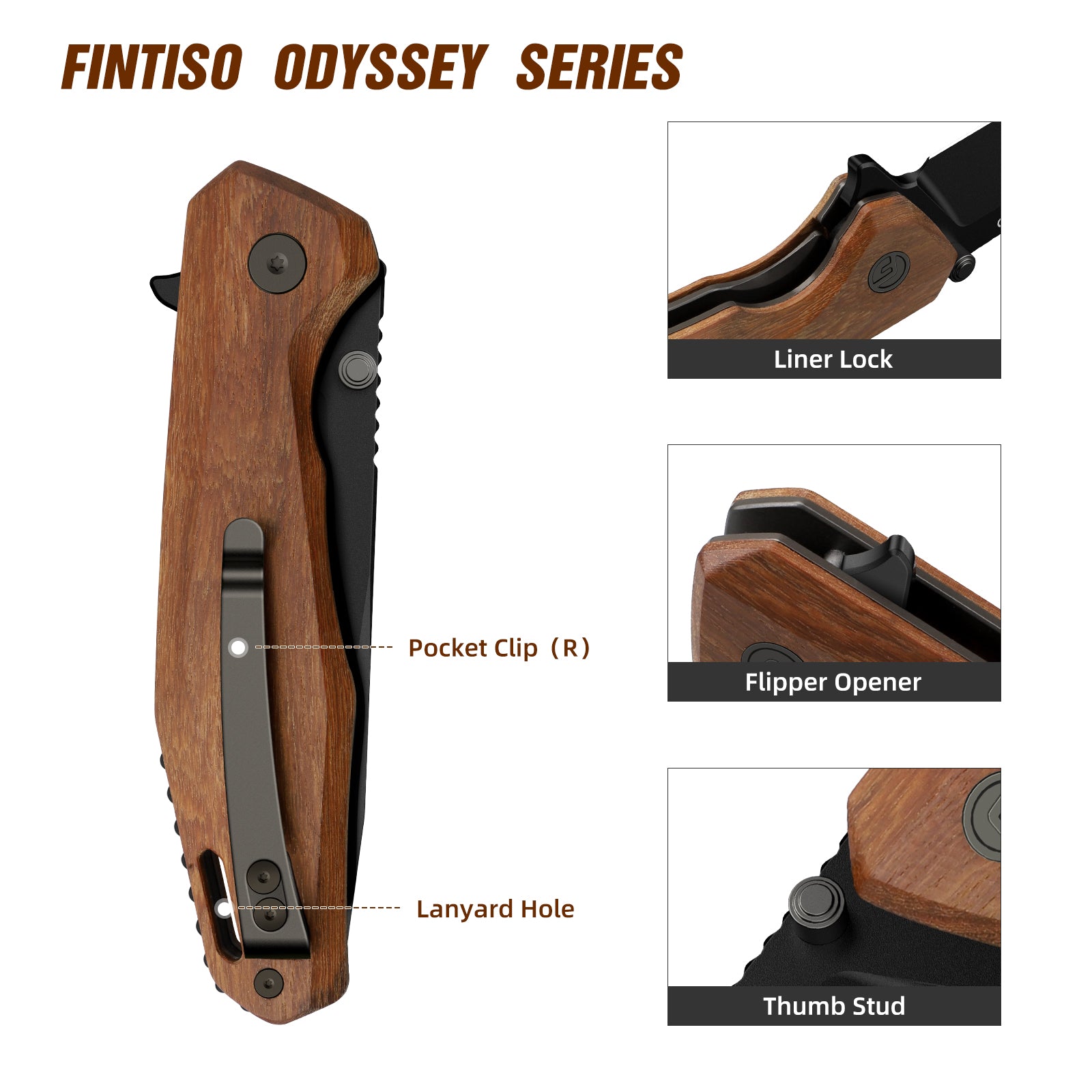 Wood 3.22" Folding Knife | 14C28N Blade | Odyssey | FINTISO