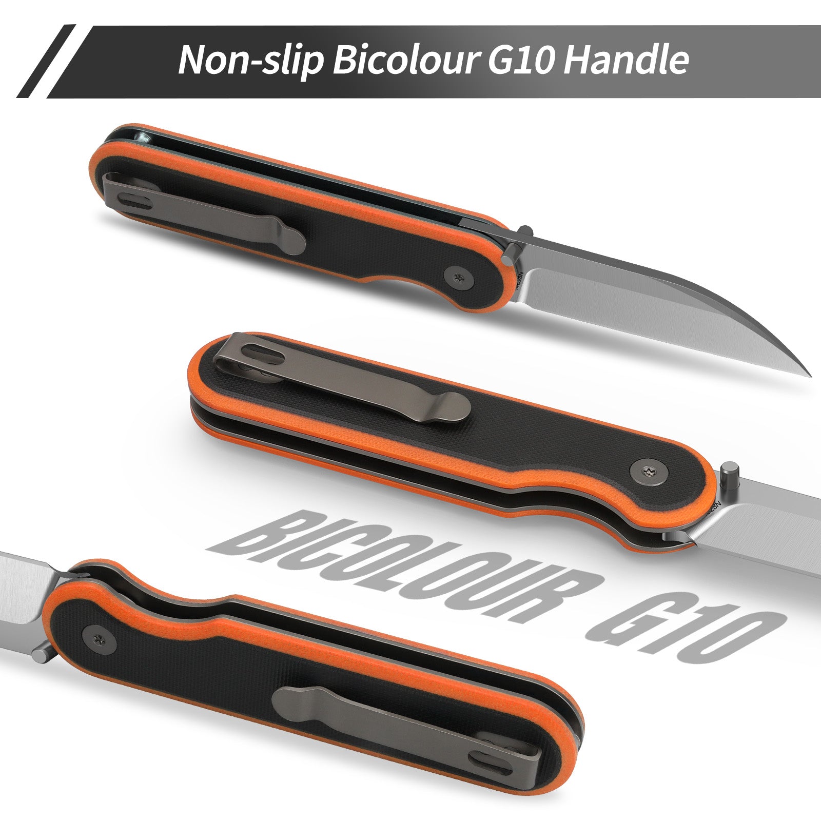 Black Orange 3" Folding Knife | 14C28N | G10 | Parrot | FINTISO