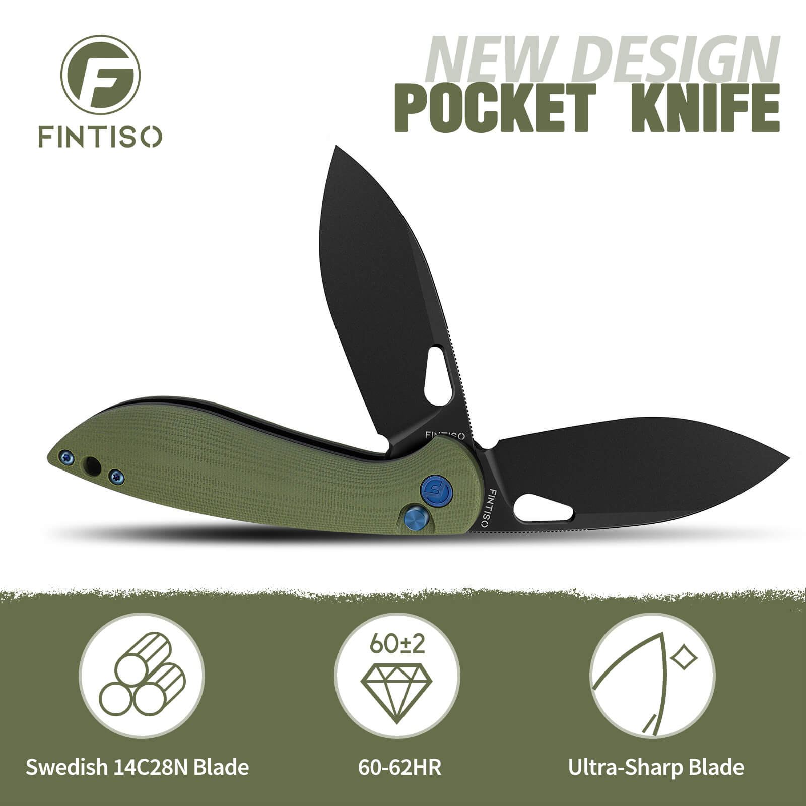 Olive 3.1" Folding Knife  |14C28N Blade | COBRA | FINTISO