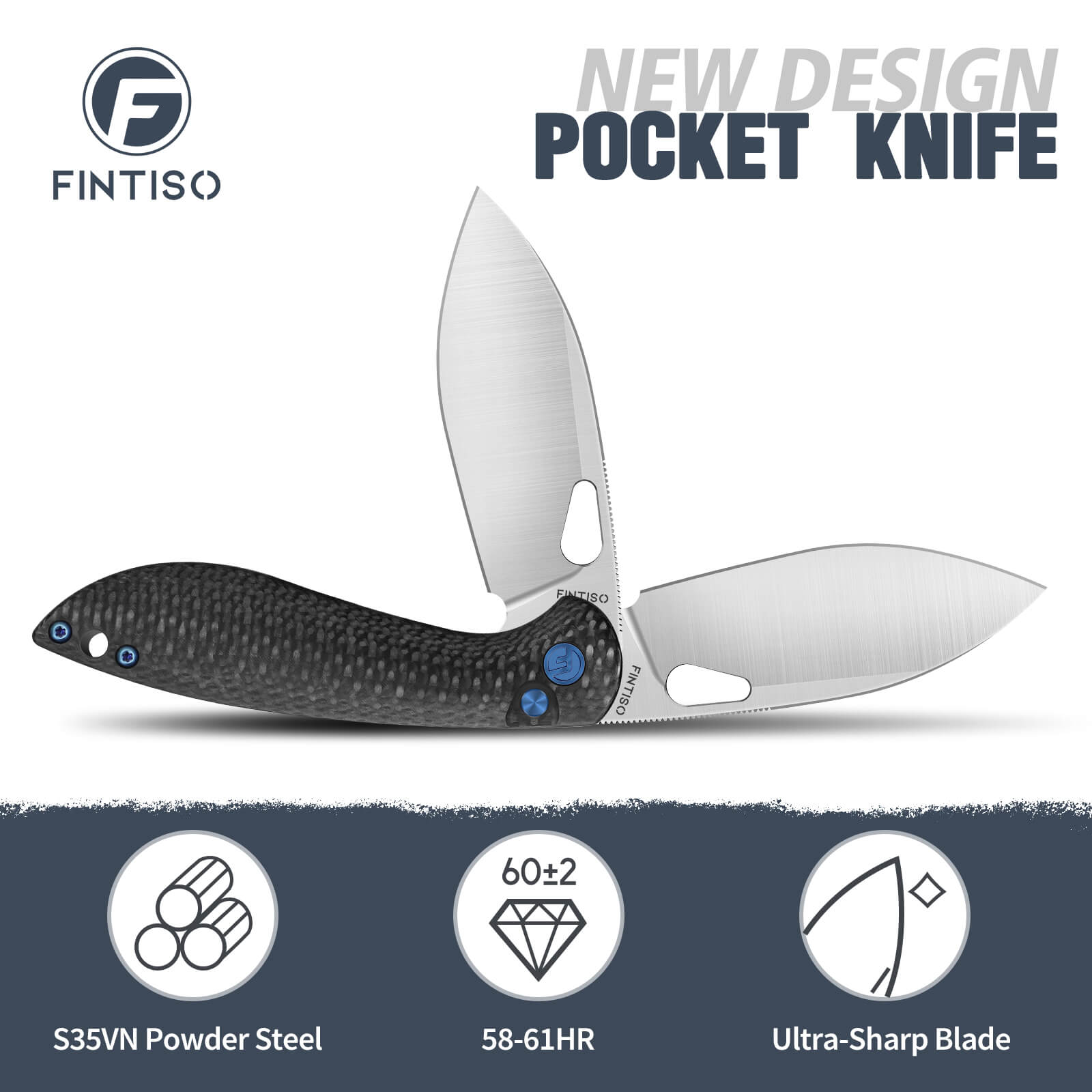 Carbon Fiber Hybrid Composite 3.1" Folding Knife  |S35VN Blade | COBRA | FINTISO