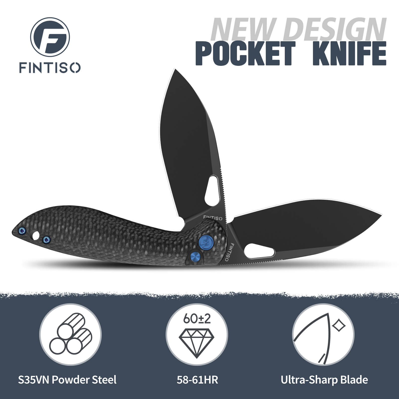 Carbon Fiber Composite 3.1" Folding Knife  |S35VN Blade | COBRA | FINTISO