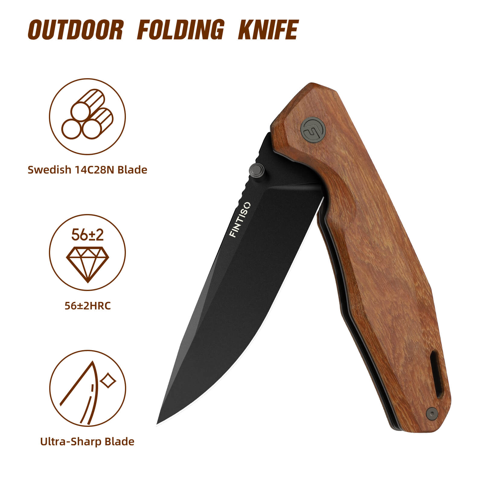 Wood 3.22" Folding Knife | 14C28N | Wood | Odyssey | FINTISO