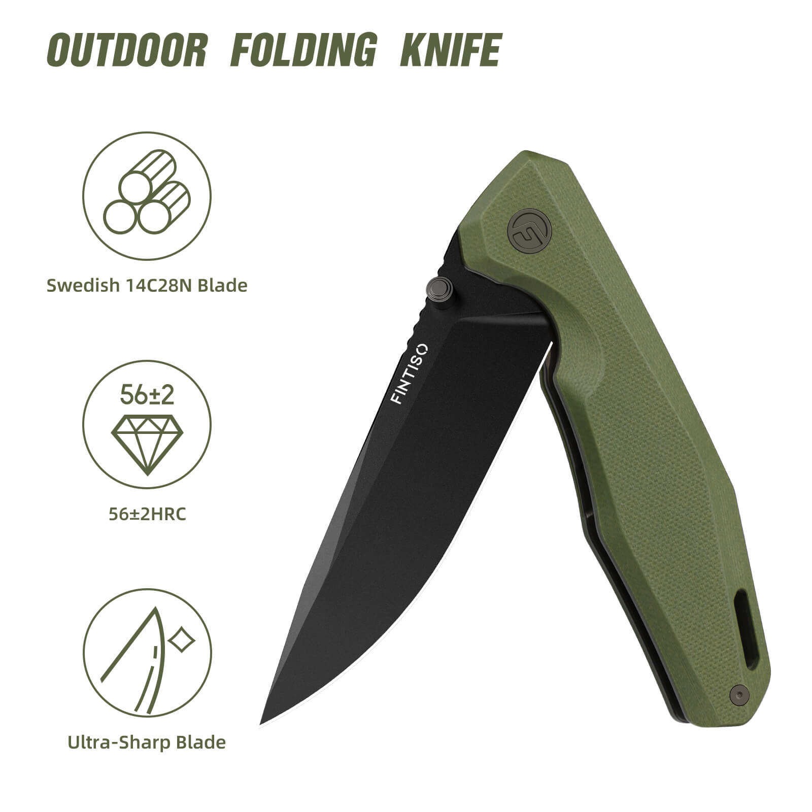 Olive 3.22" Folding Knife | 14C28N | G10 | Odyssey | FINTISO