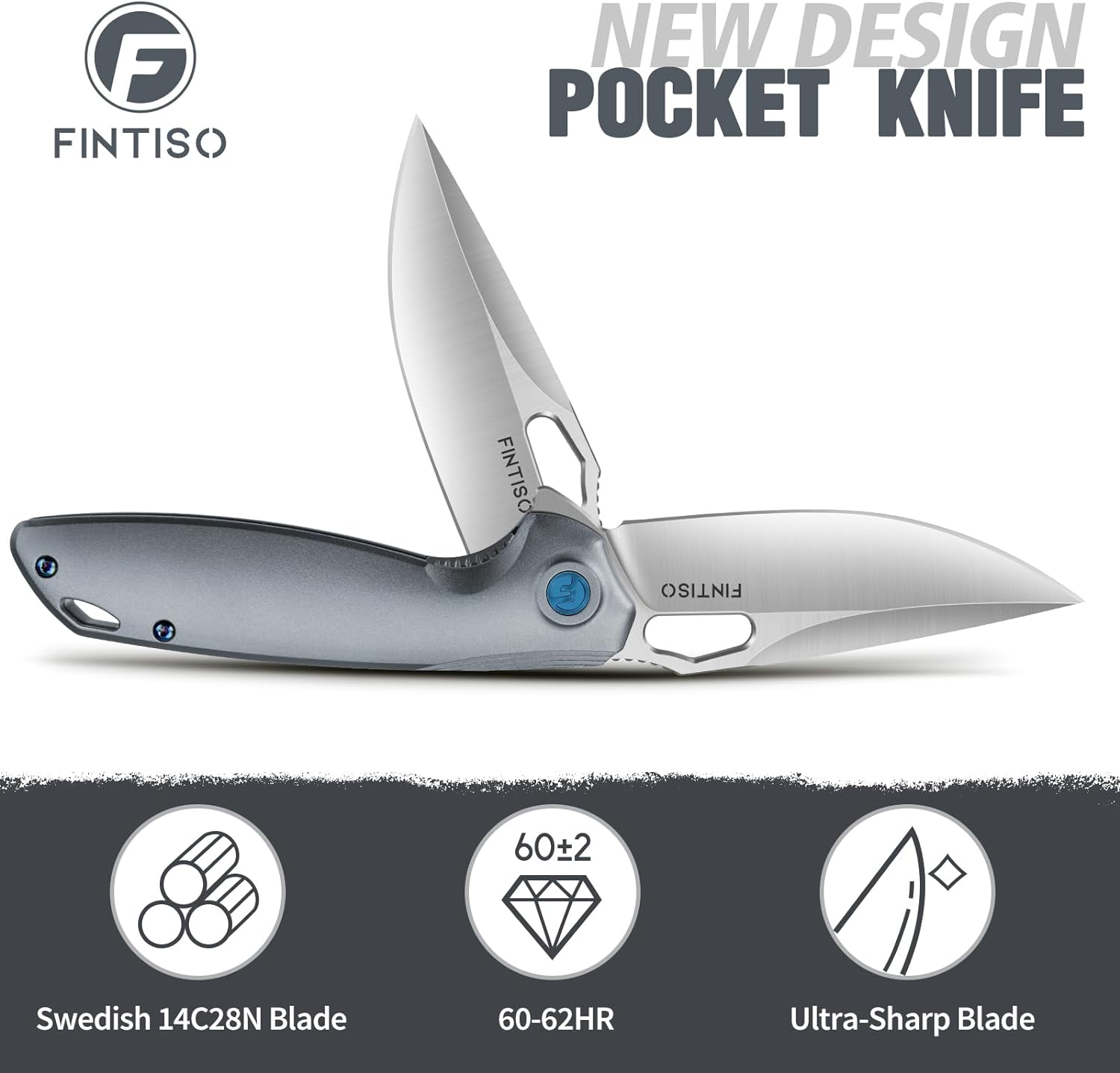 Silver 3.38" Folding Knife | 14C28N Blade | Atlas | FINTISO