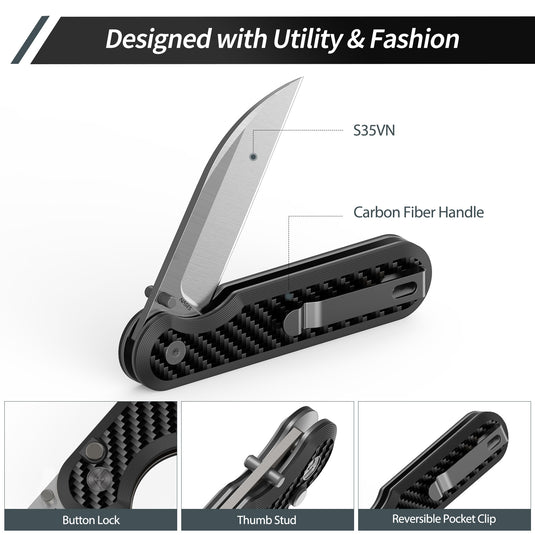 Carbon Fiber 3" Folding Knife | S35VN | Carbon Fiber | Parrot | FINTISO