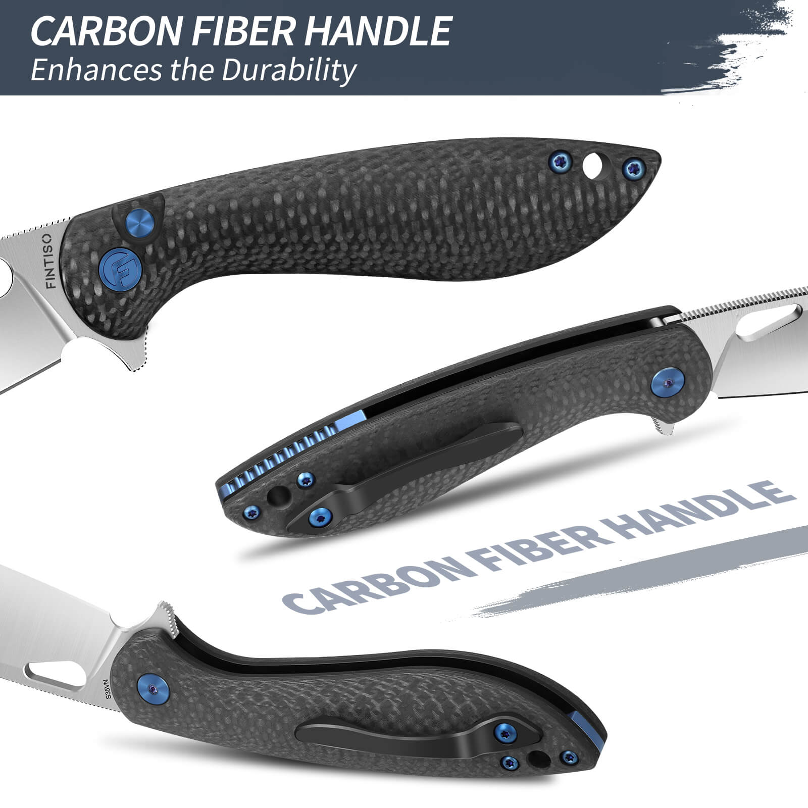 Carbon Fiber Hybrid Composite 3.1" Folding Knife  |S35VN Blade | COBRA | FINTISO