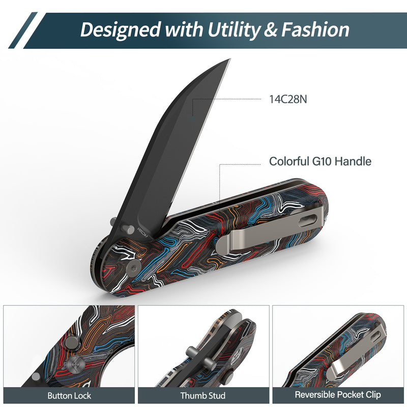 Load image into Gallery viewer, Pre-sale Colorful 3&quot; Folding Knife | 14C28N | G10 | Parrot | FINTISO

