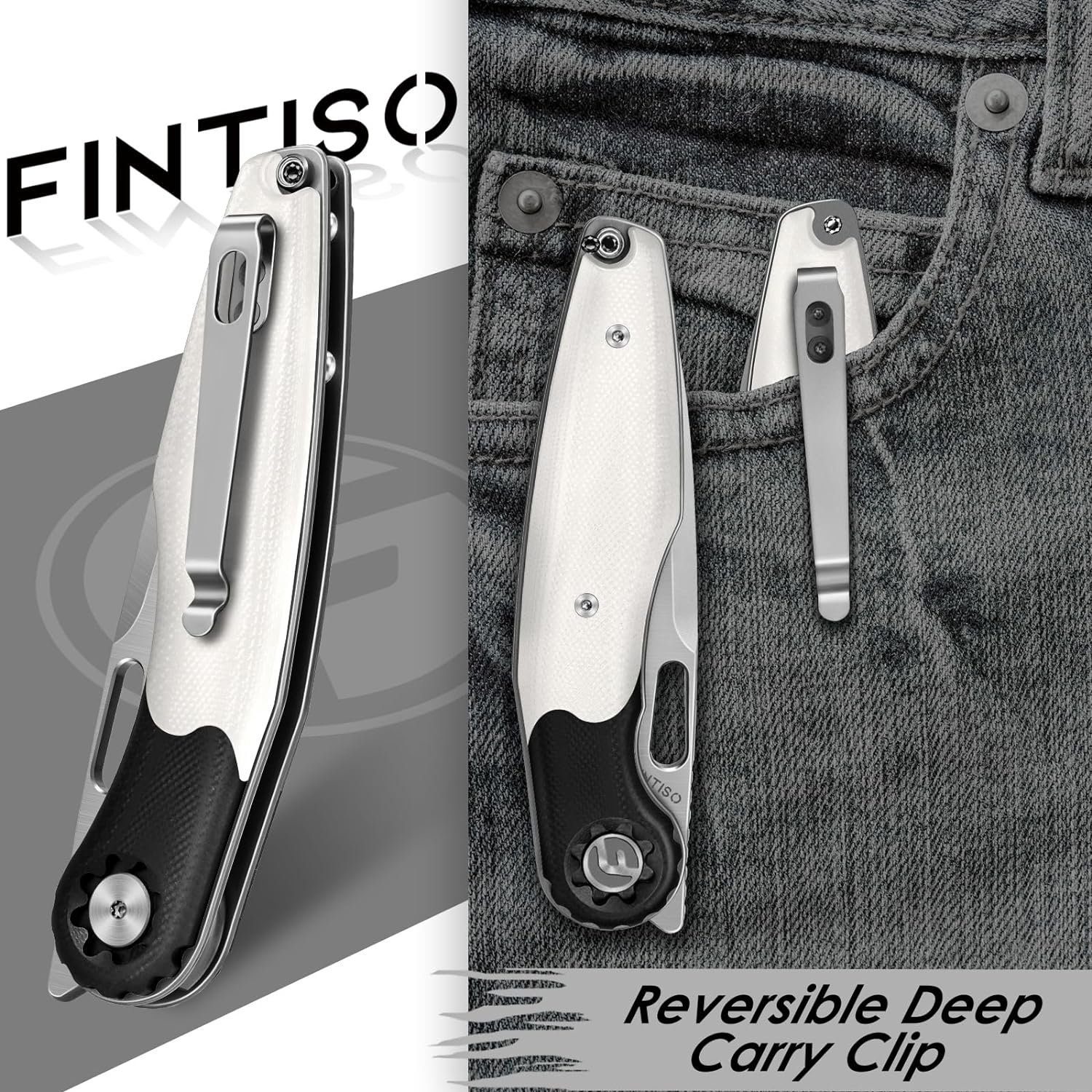 White  3.5" Folding Knife | 14C28N Blade | Rook | FINTISO