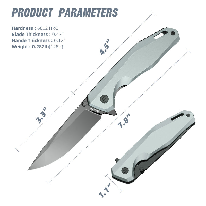 Load image into Gallery viewer, Titanium Gray 3.22&quot; Folding Knife | 14C28N | Aluminium | Odyssey | FINTISO
