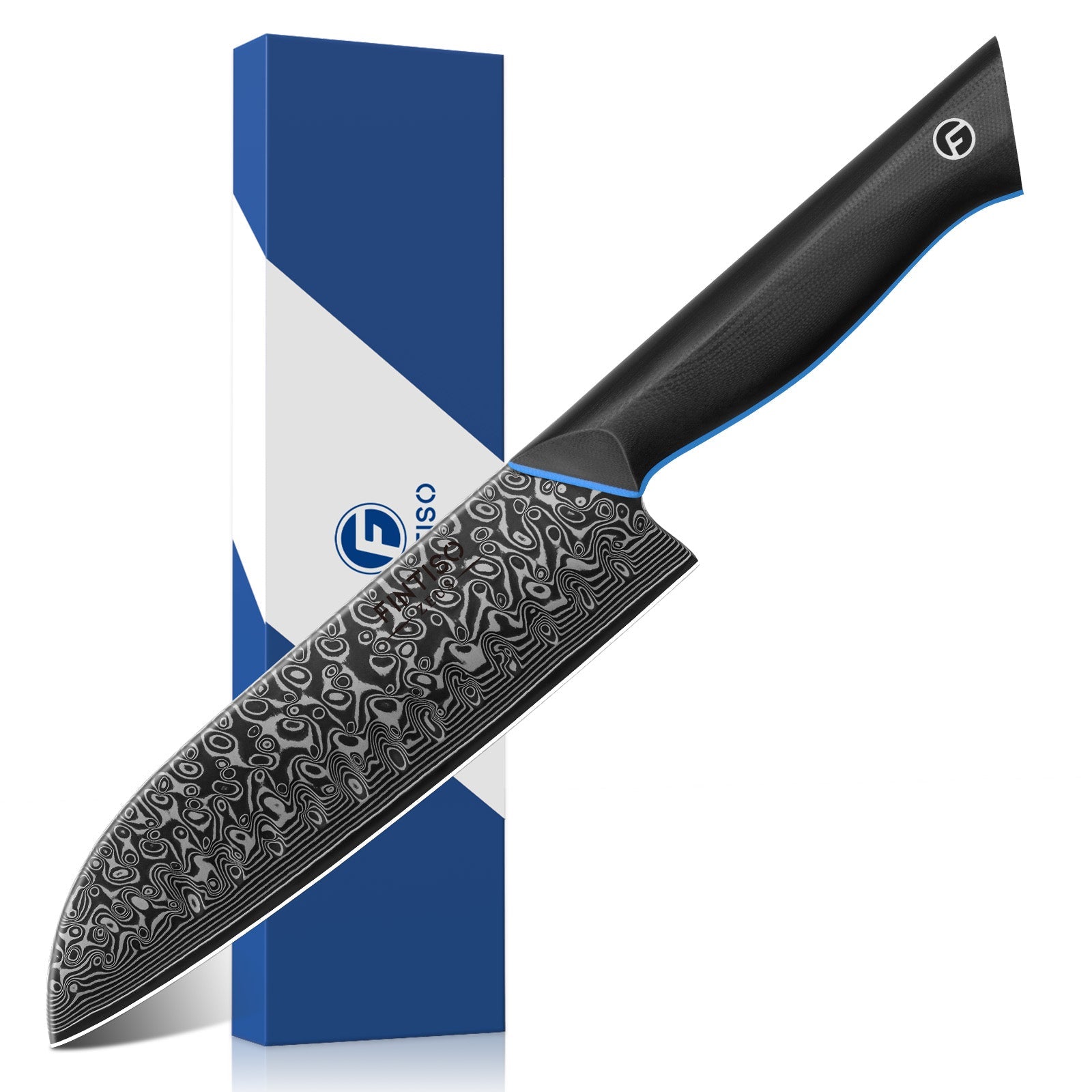 Blue Black Santoku Knife Zeus Fintiso