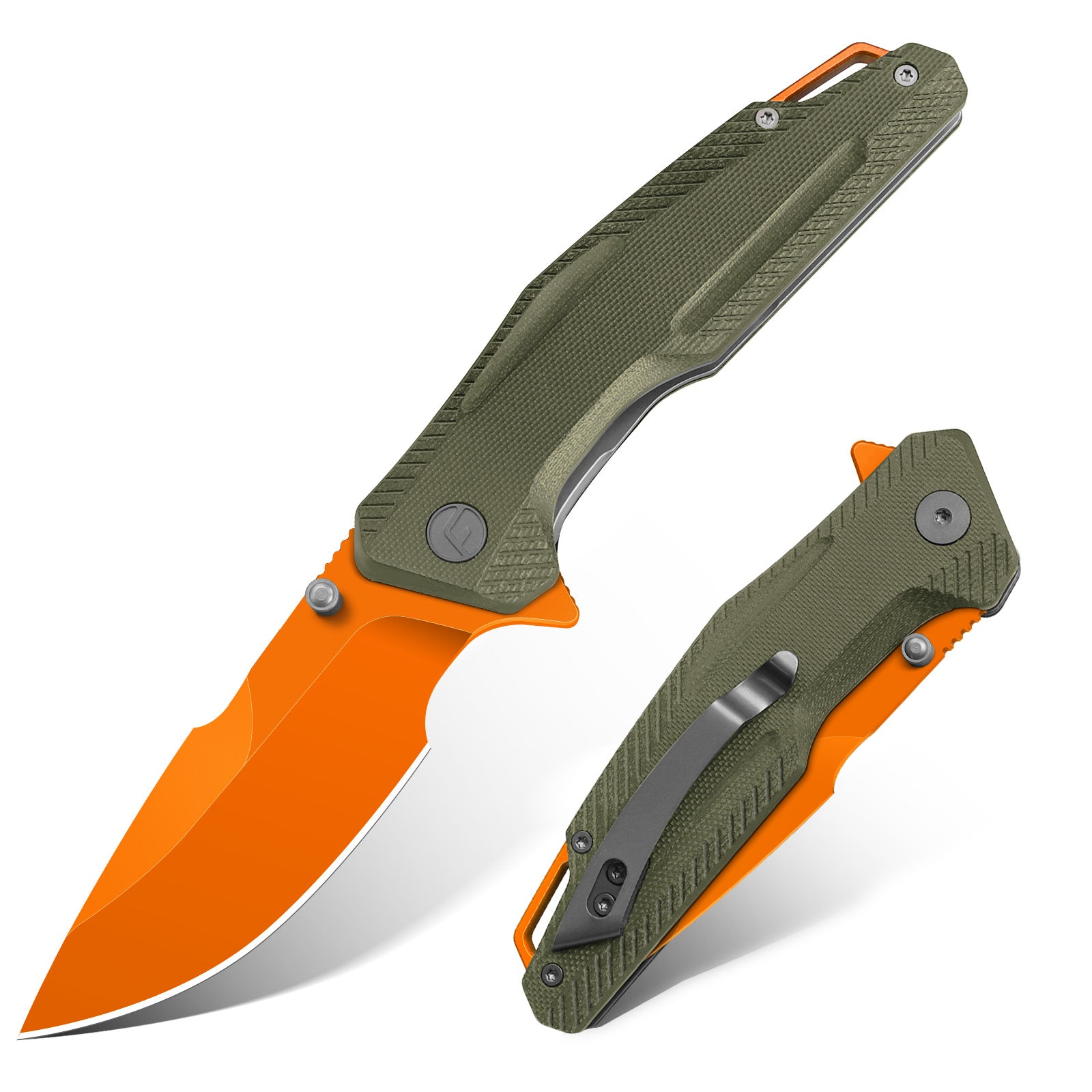 Orange-Green 3.26" Folding Knife | 14C28N | G10 | FALCON | FINTISO