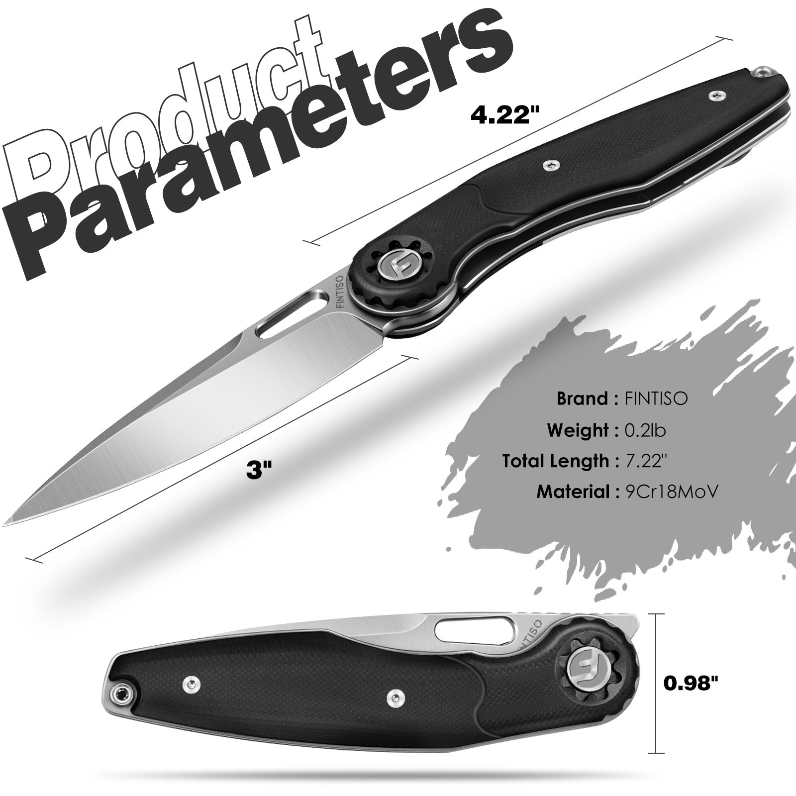 Black  3" Folding Knife | 9Cr18MoV | G10 | Rook | FINTISO