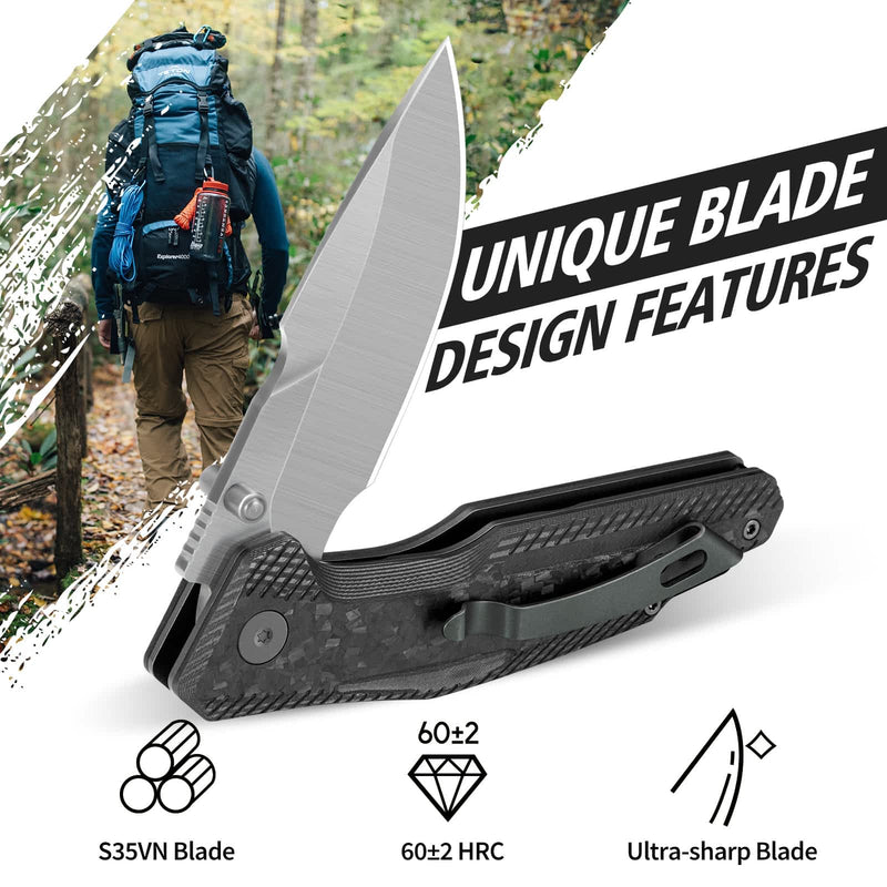 Load image into Gallery viewer, Carbon Fiber Folding Knife | S35VN | Carbon Fiber | Falcon | FINTISO
