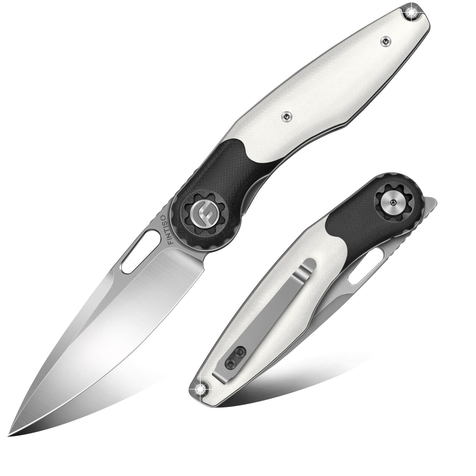 White  3.5" Folding Knife | 14C28N Blade | Rook | FINTISO